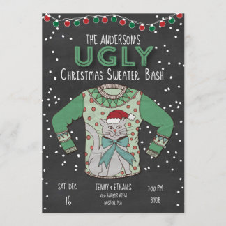 Ugly Christmas Sweater Party Invitation - Cat