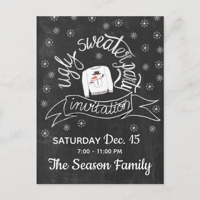 Ugly Christmas Sweater Party Invitation Postcard (Front)