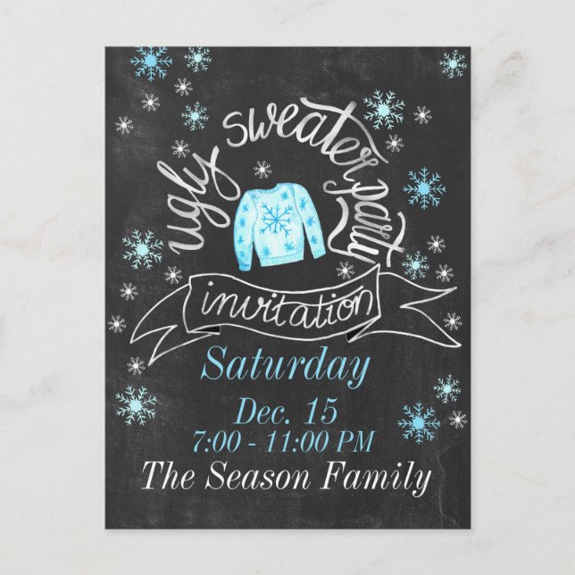 Ugly Christmas Sweater Party Invitation Postcard (Front)