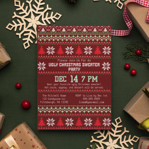 Ugly Christmas Sweater Party Knitted Snowflake Invitation