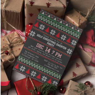 Ugly Christmas Sweater Party Knitted Snowflake Invitation