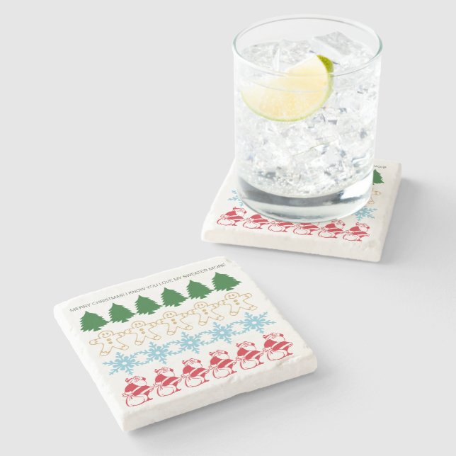 Ugly Christmas Sweater Party Pattern Custom Text Stone Coaster (Side)