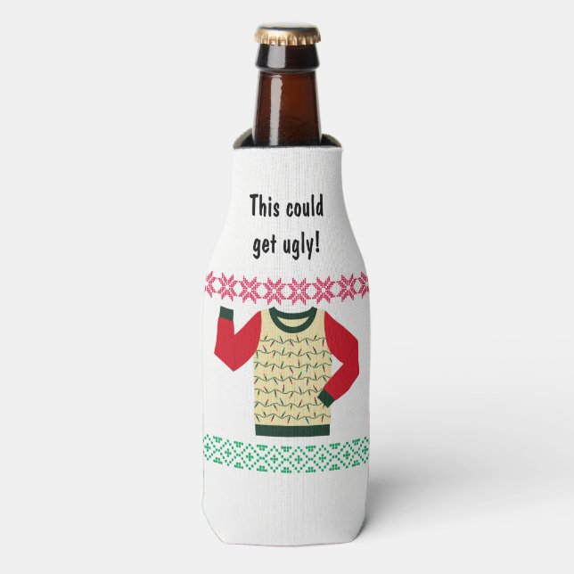 Ugly Christmas Sweater Party Personalised Bottle Cooler (Bottle Front)