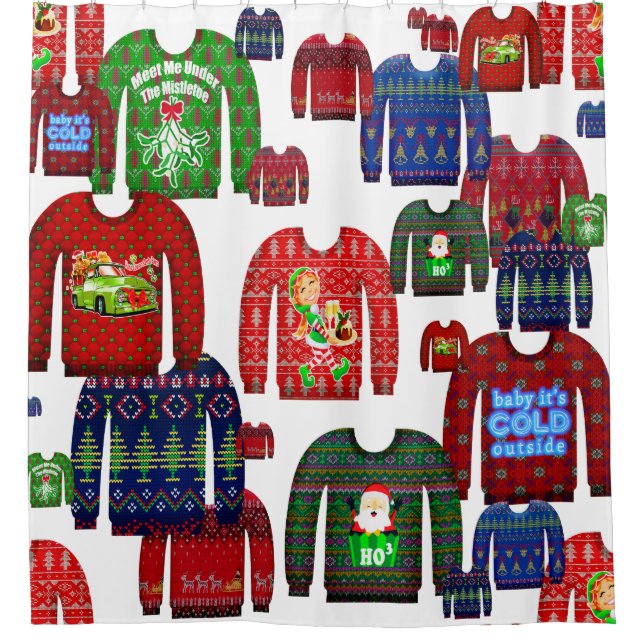 ugly christmas sweater party shower curtain (Front)
