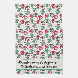 Ugly Christmas Sweater Party Supplies Green Quote Tea Towel