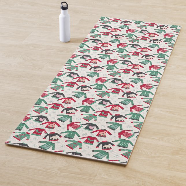 Ugly Christmas Sweater Party Supplies Green Red Yoga Mat (In Situ)