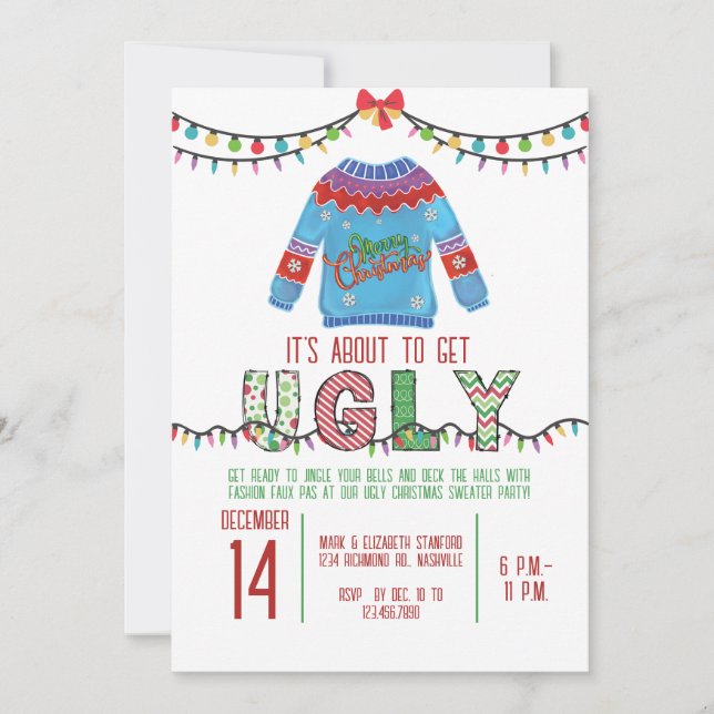 Ugly Christmas Sweater Party Tacky Holiday Party Invitation (Front)