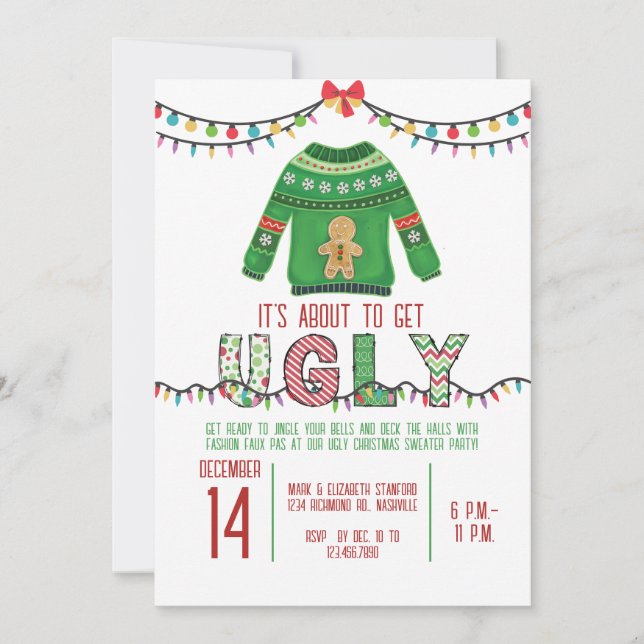 Ugly Christmas Sweater Party Tacky Holiday Party Invitation (Front)