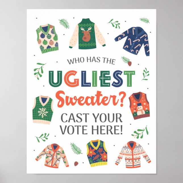 Ugly Christmas Sweater Party Vote Here Sign (Front)
