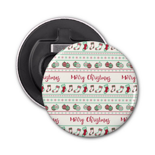 Ugly Christmas Sweater Pattern Holiday Bottle Opener (Front)
