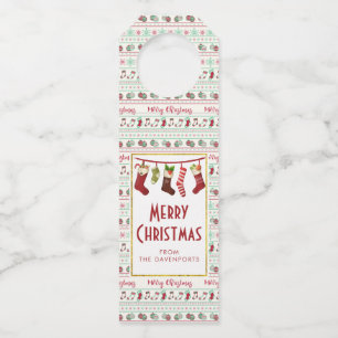 Ugly Christmas Sweater Pattern Holiday Bottle Tag