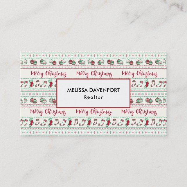 Ugly Christmas Sweater Pattern Holiday Business Card (Front)