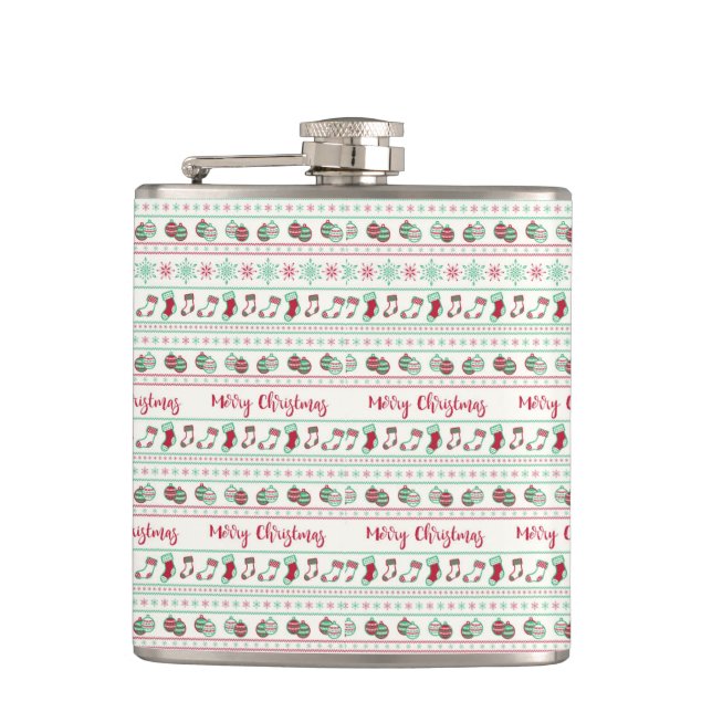 Ugly Christmas Sweater Pattern Holiday Hip Flask (Front)
