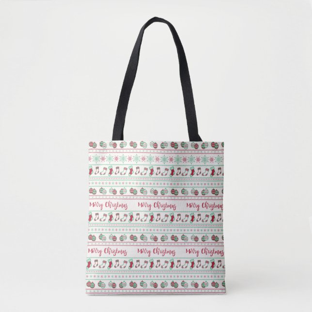 Ugly Christmas Sweater Pattern Holiday Tote Bag (Front)