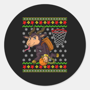 Ugly Christmas Sweater Pattern Kids Krampus Basket Classic Round Sticker
