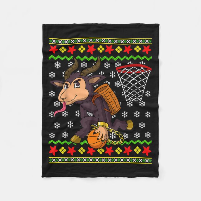 Ugly Christmas Sweater Pattern Kids Krampus Basket Fleece Blanket (Front)