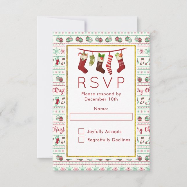 Ugly Christmas Sweater Pattern Party RSVP Card (Front)