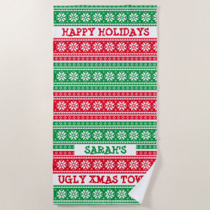 Ugly Christmas Sweater personalised beach towel