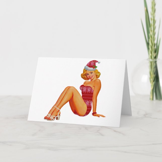 ugly christmas sweater pin up holiday card (Front)