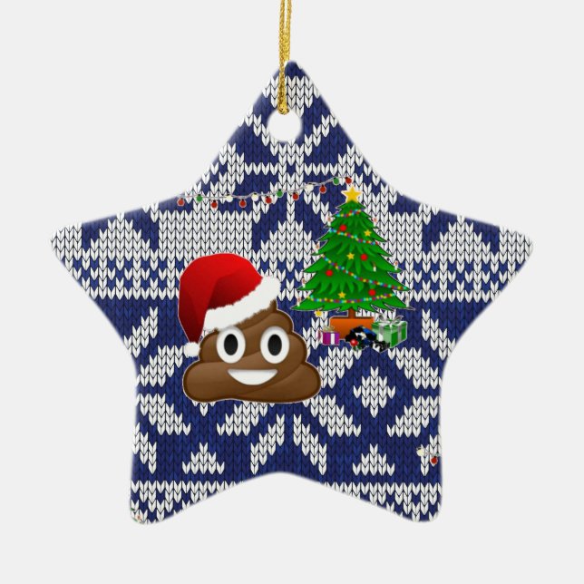 ugly Christmas sweater poop emoji Ceramic Tree Decoration (Front)