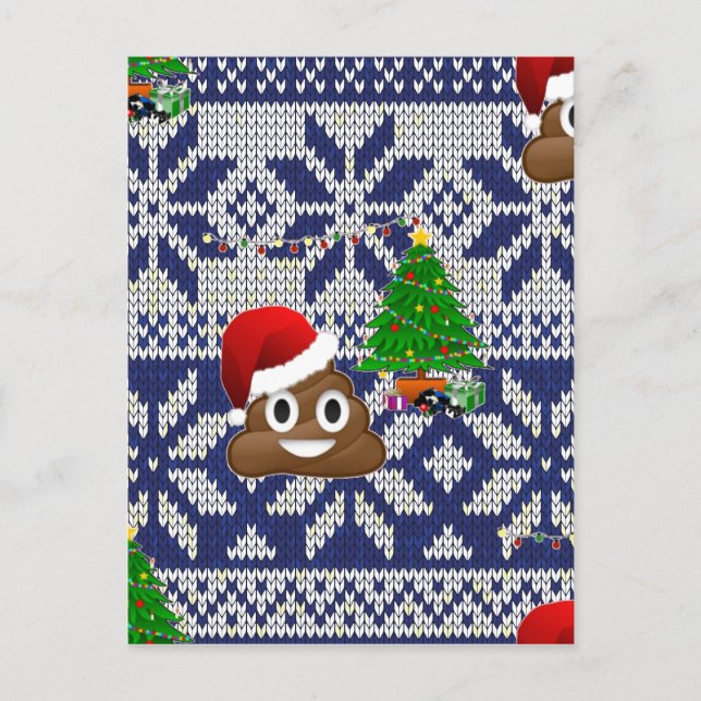ugly Christmas sweater poop emoji Holiday Postcard (Front)
