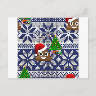 ugly Christmas sweater poop emoji Holiday Postcard