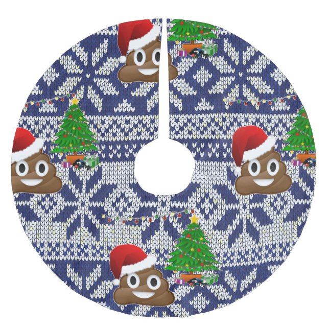 ugly Christmas sweater poop emoji tree skirt (Front)