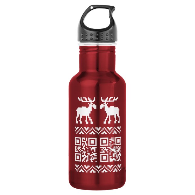 Ugly Christmas Sweater QR Code Happy New Year ! 532 Ml Water Bottle (Front)