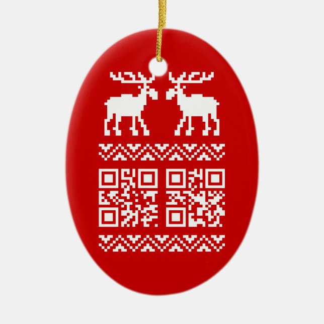 Ugly Christmas Sweater QR Code Happy New Year ! Ceramic Tree Decoration (Front)