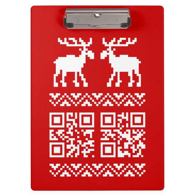 Ugly Christmas Sweater QR Code Happy New Year ! Clipboard (Front)
