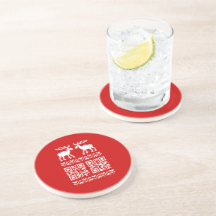 Ugly Christmas Sweater QR Code Happy New Year ! Coaster