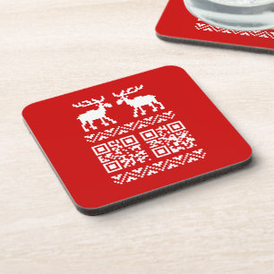 Ugly Christmas Sweater QR Code Happy New Year ! Coaster
