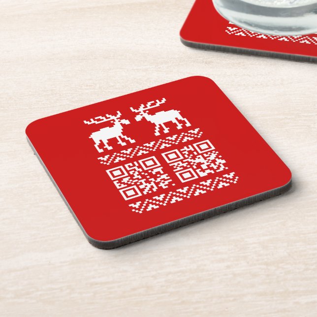 Ugly Christmas Sweater QR Code Happy New Year ! Coaster (Left Side)