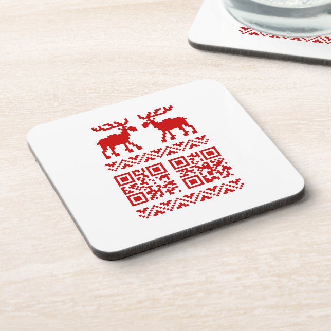 Ugly Christmas Sweater QR Code Happy New Year ! Coaster (Left Side)