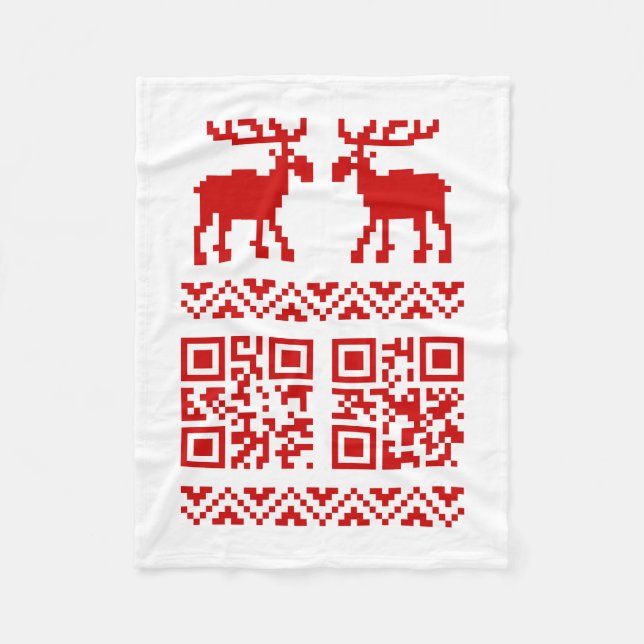 Ugly Christmas Sweater QR Code Happy New Year ! Fleece Blanket (Front)