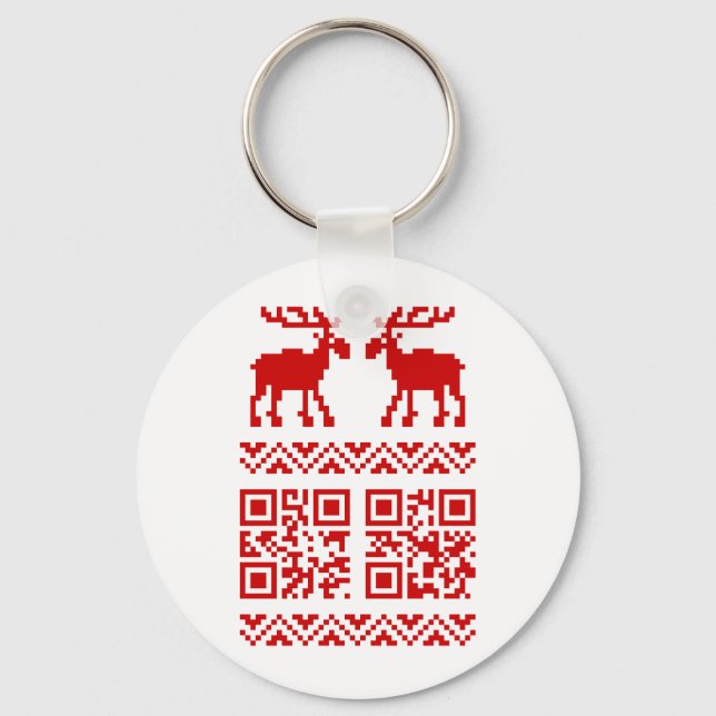 Ugly Christmas Sweater QR Code Happy New Year ! Key Ring (Front)
