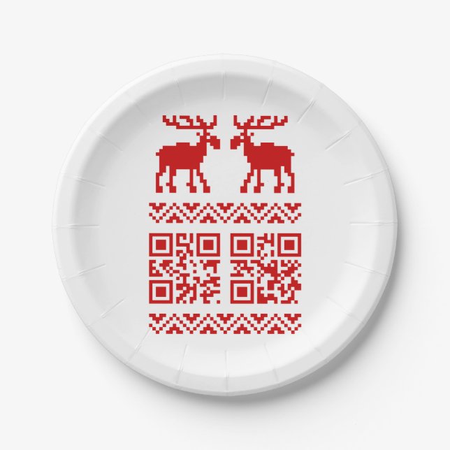 Ugly Christmas Sweater QR Code Happy New Year ! Paper Plate (Front)
