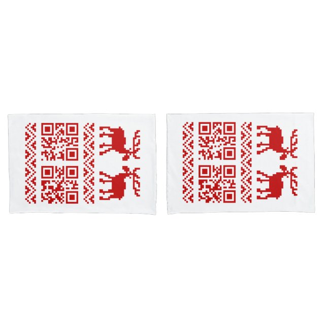 Ugly Christmas Sweater QR Code Happy New Year ! Pillowcase (Front-Set)