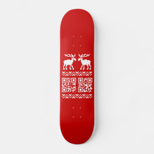 Ugly Christmas Sweater QR Code Happy New Year ! Skateboard
