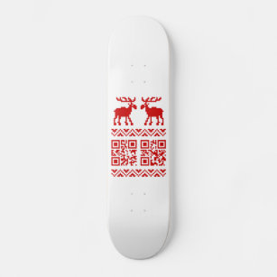 Ugly Christmas Sweater QR Code Happy New Year ! Skateboard