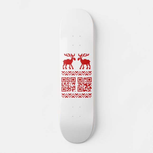 Ugly Christmas Sweater QR Code Happy New Year ! Skateboard (Front)