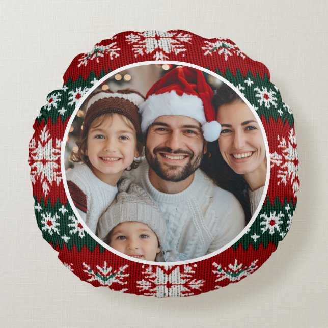 Ugly Christmas Sweater Red And Green Round Cushion (Front)