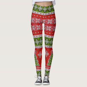 Ugly Christmas Sweater   Red Fair Isle Leggings
