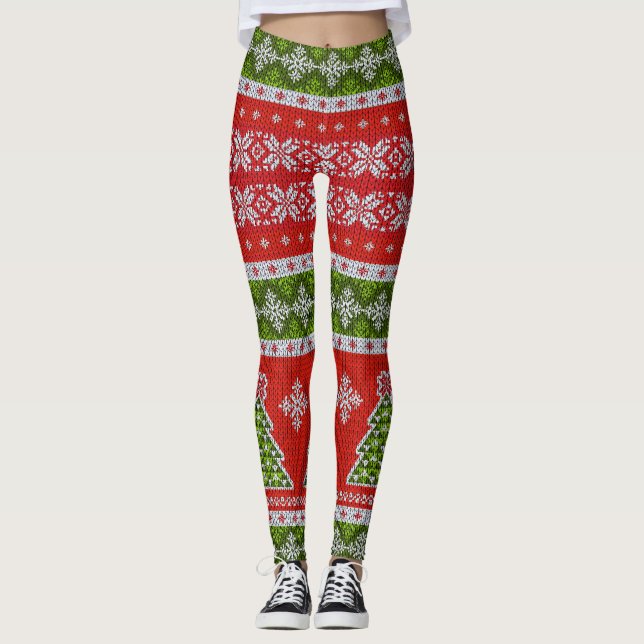 Ugly Christmas Sweater | Red Fair Isle Leggings (Front)