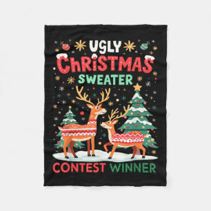 Ugly Christmas Sweater Reindeer Contest Winner Hol Fleece Blanket