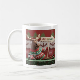 Ugly Christmas Sweater Reindeer. Wine this way Coffee Mug