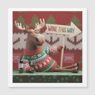 Ugly Christmas Sweater Reindeer. Wine this way Magnetic Invitation