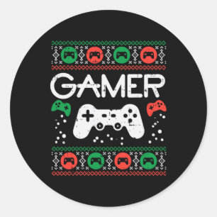 Ugly Christmas Sweater Retro Video Game Xmas Boys Classic Round Sticker