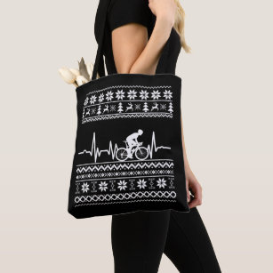 ugly Christmas sweater riding a bike bicycle Tote Bag