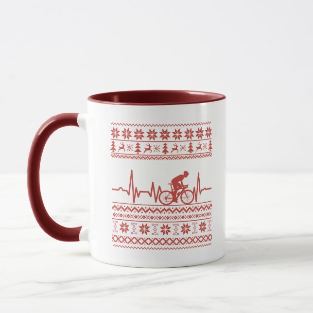 Ugly christmas sweater riding a bike mug (Left)